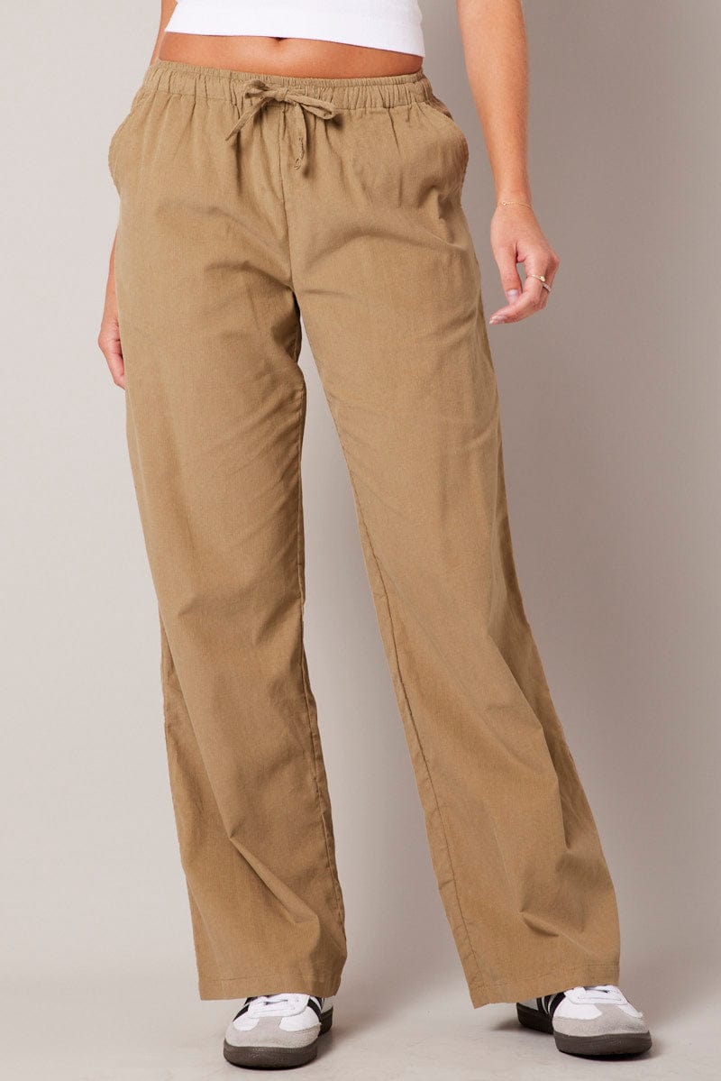 Brown Wide Leg Pants Micro Corduroy for Ally Fashion