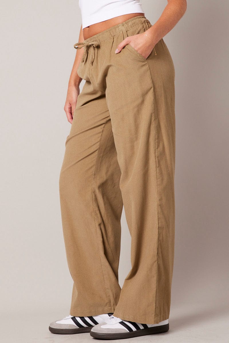 Brown Wide Leg Pants Micro Corduroy for Ally Fashion