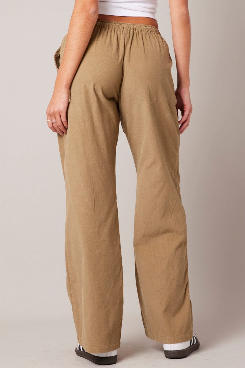 Brown Wide Leg Pants Micro Corduroy for Ally Fashion