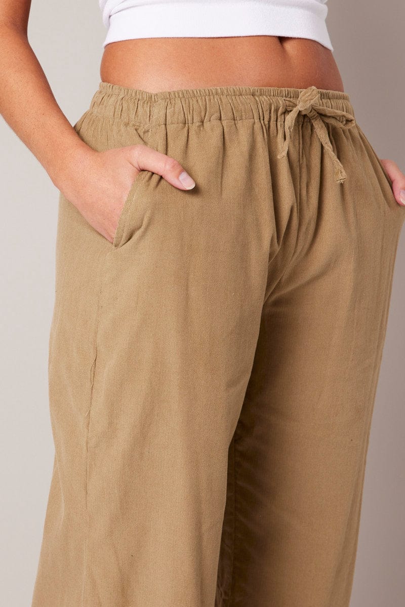 Brown Wide Leg Pants Micro Corduroy for Ally Fashion