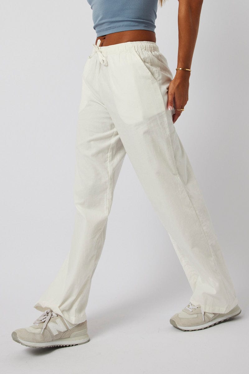 White Wide Leg Pants Micro Corduroy for Ally Fashion