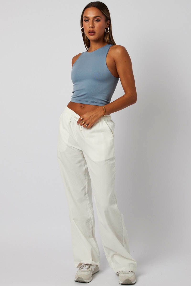 White Wide Leg Pants Micro Corduroy for Ally Fashion