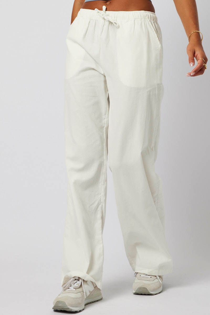 White Wide Leg Pants Micro Corduroy for Ally Fashion