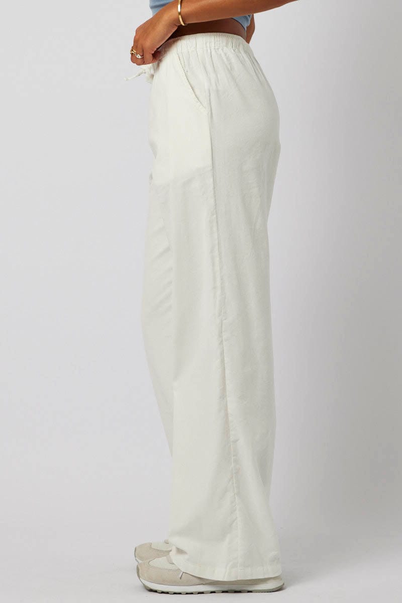 White Wide Leg Pants Micro Corduroy for Ally Fashion