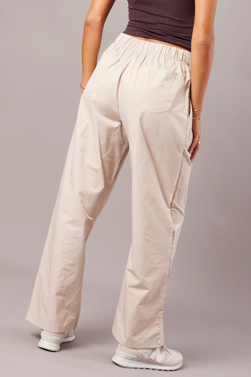 Beige Wide Leg Pants Pleated Front for Ally Fashion