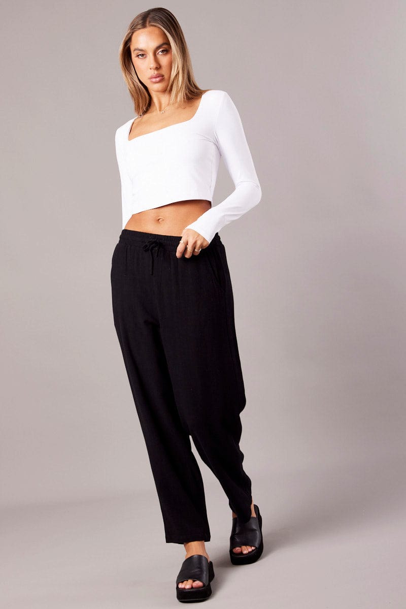 Black Tapered Pants Elasticated Waist Cropped for Ally Fashion