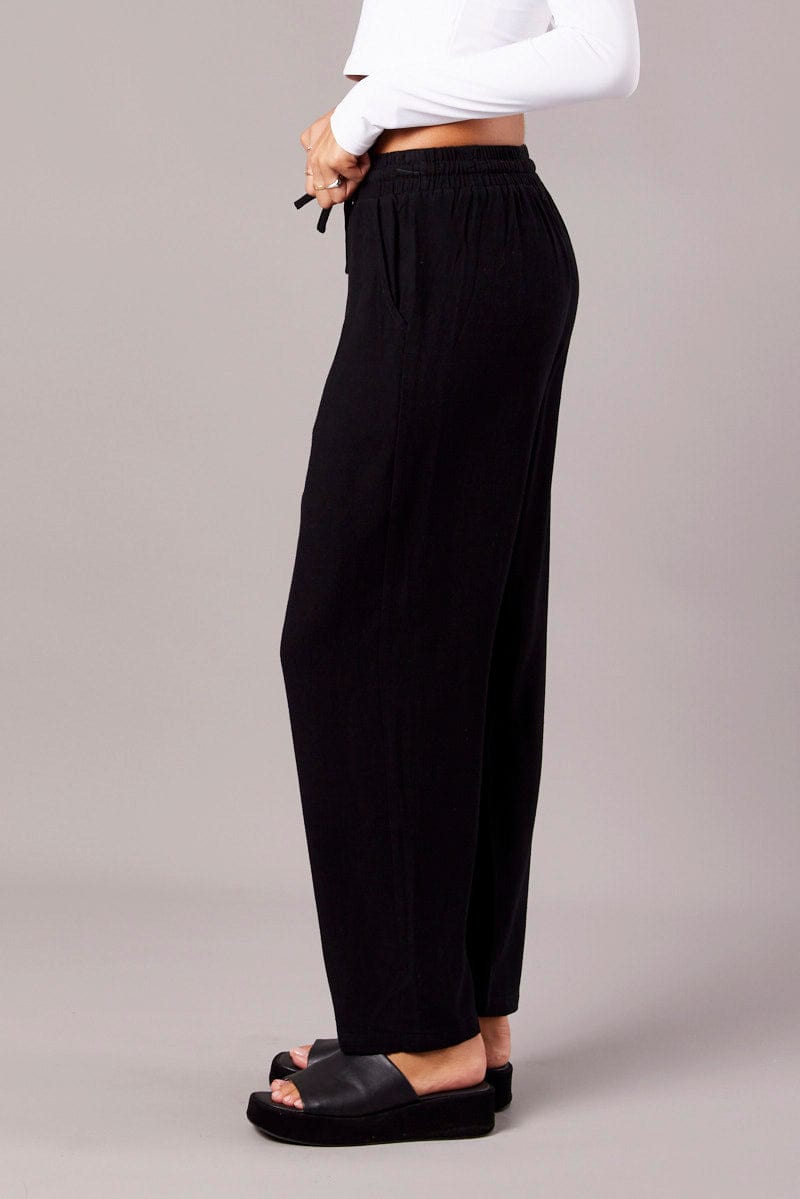 Black Tapered Pants Elasticated Waist Cropped for Ally Fashion
