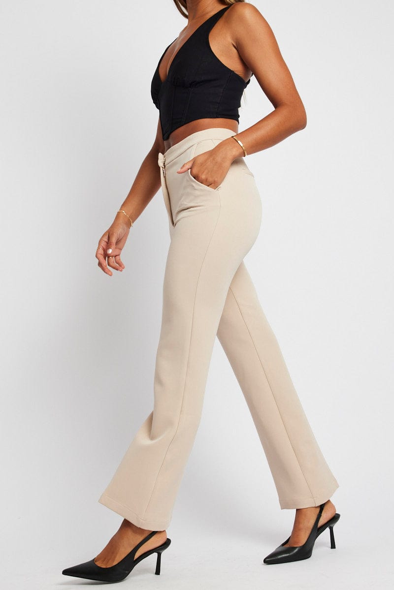 Beige Slim Pants High Rise for Ally Fashion