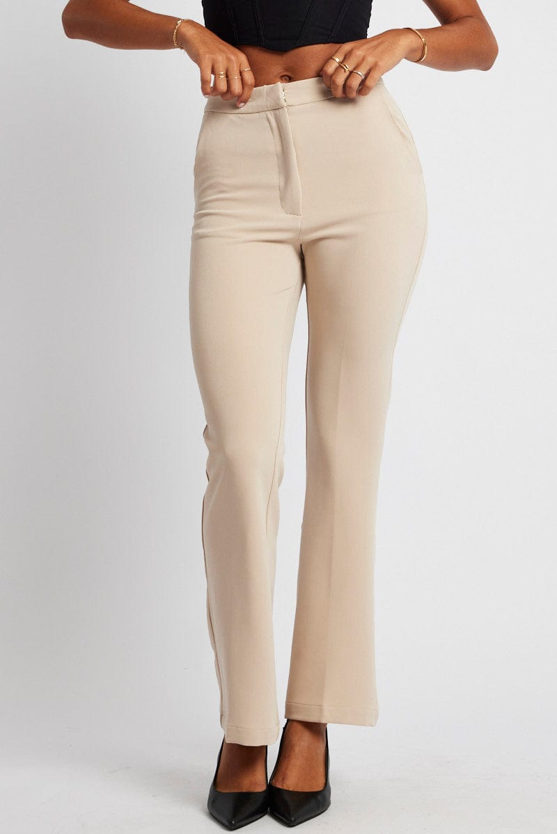 Beige Slim Pants High Rise for Ally Fashion