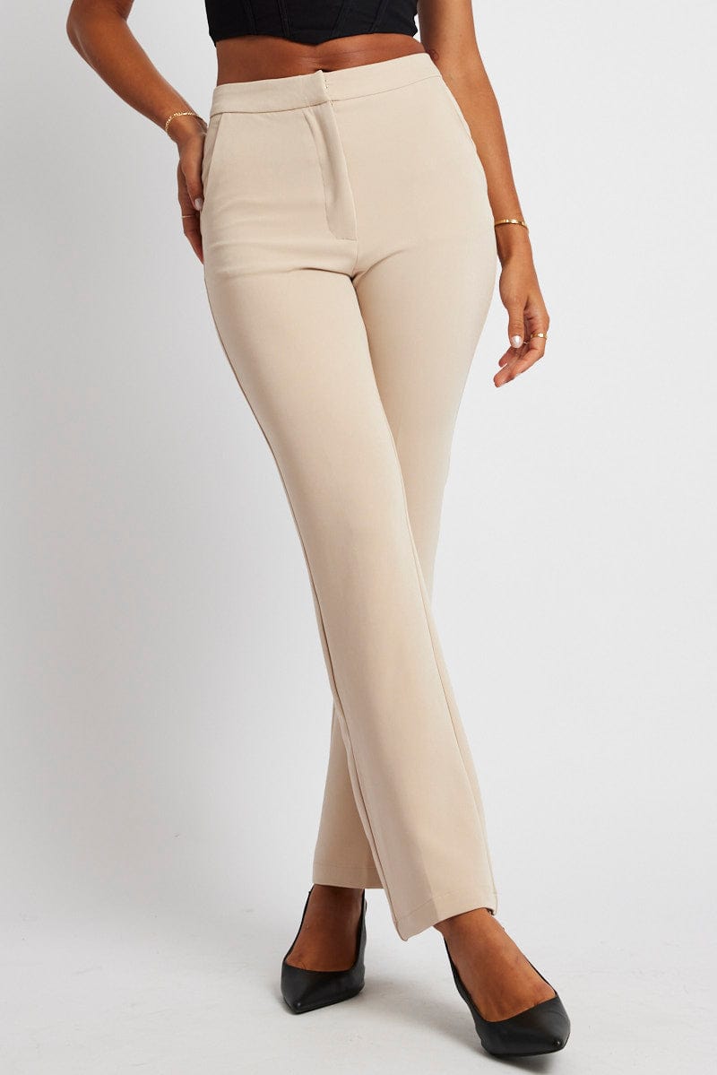 Beige Slim Pants High Rise for Ally Fashion