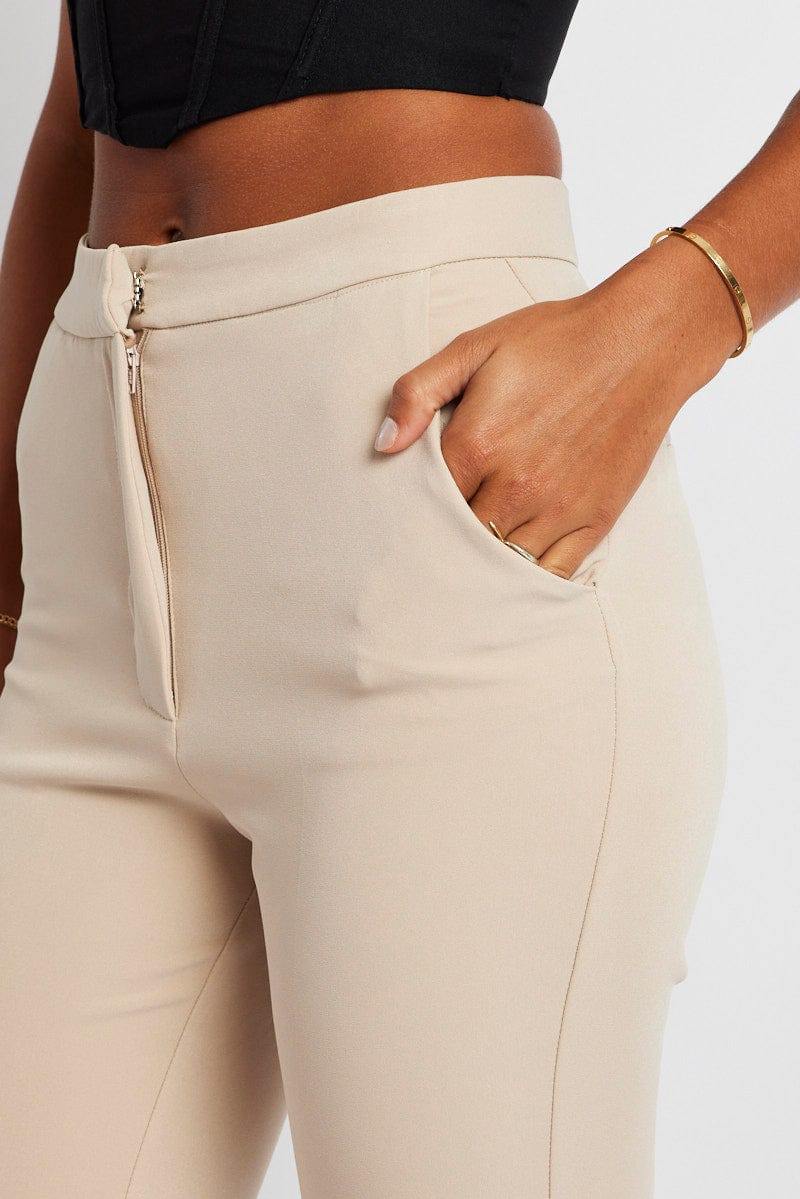 Beige Slim Pants High Rise for Ally Fashion