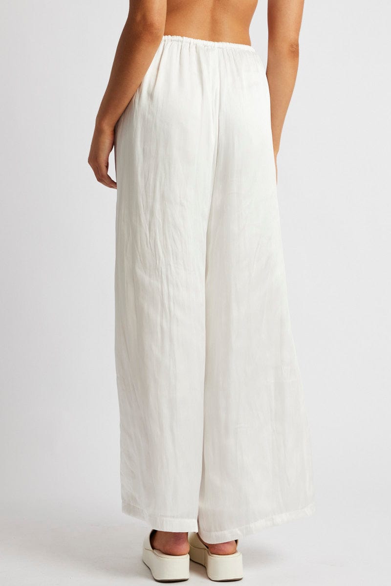 White Wide Leg Pants High Rise Satin for Ally Fashion