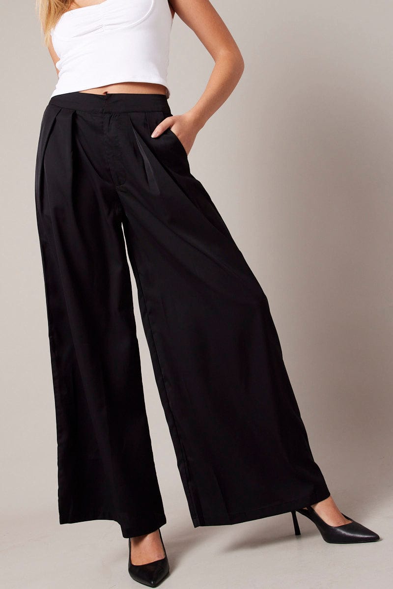 Black Wide Leg Pants High Rise for Ally Fashion