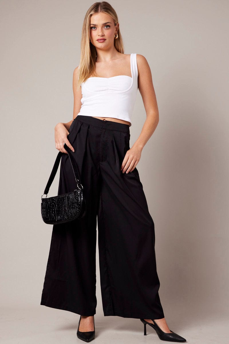 Black Wide Leg Pants High Rise for Ally Fashion