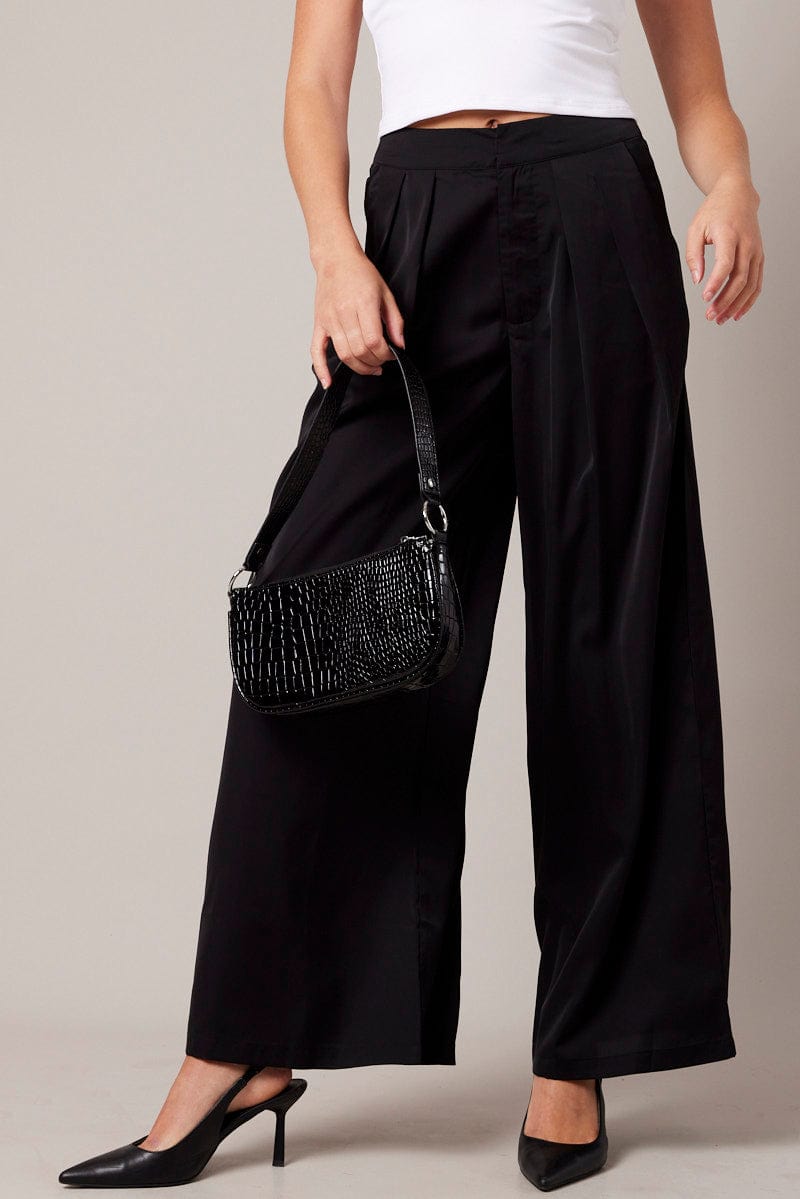 Black Wide Leg Pants High Rise for Ally Fashion