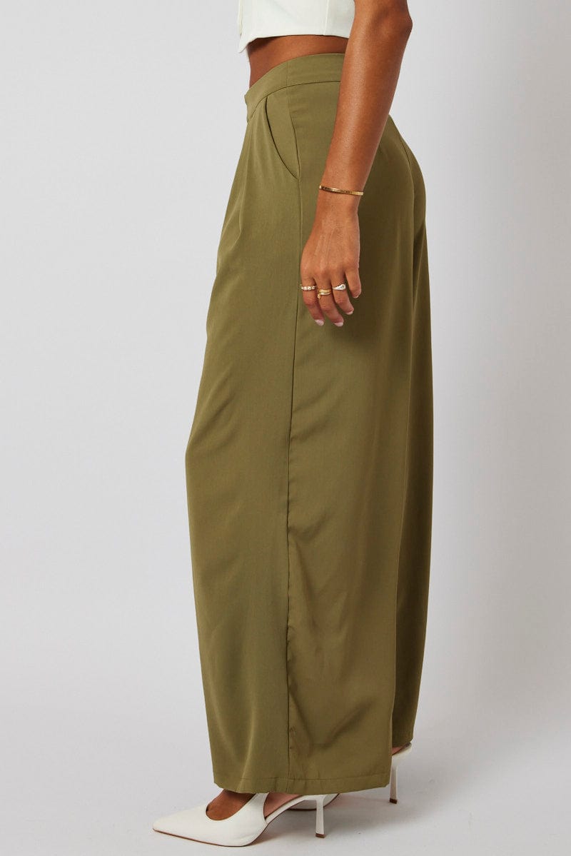 Green Wide Leg Pants High Rise for Ally Fashion