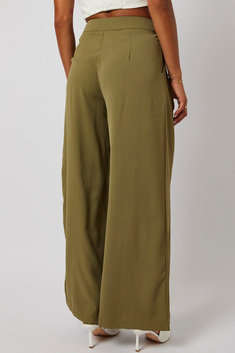 Green Wide Leg Pants High Rise for Ally Fashion