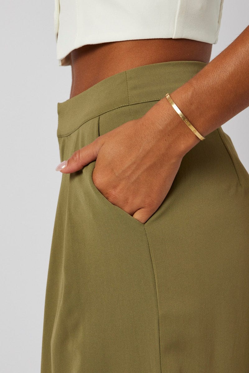 Green Wide Leg Pants High Rise for Ally Fashion