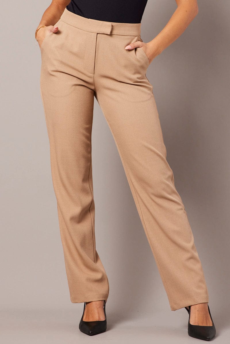 Beige Slim Pants Mid Rise for Ally Fashion