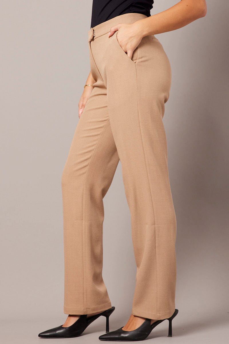 Beige Slim Pants Mid Rise for Ally Fashion