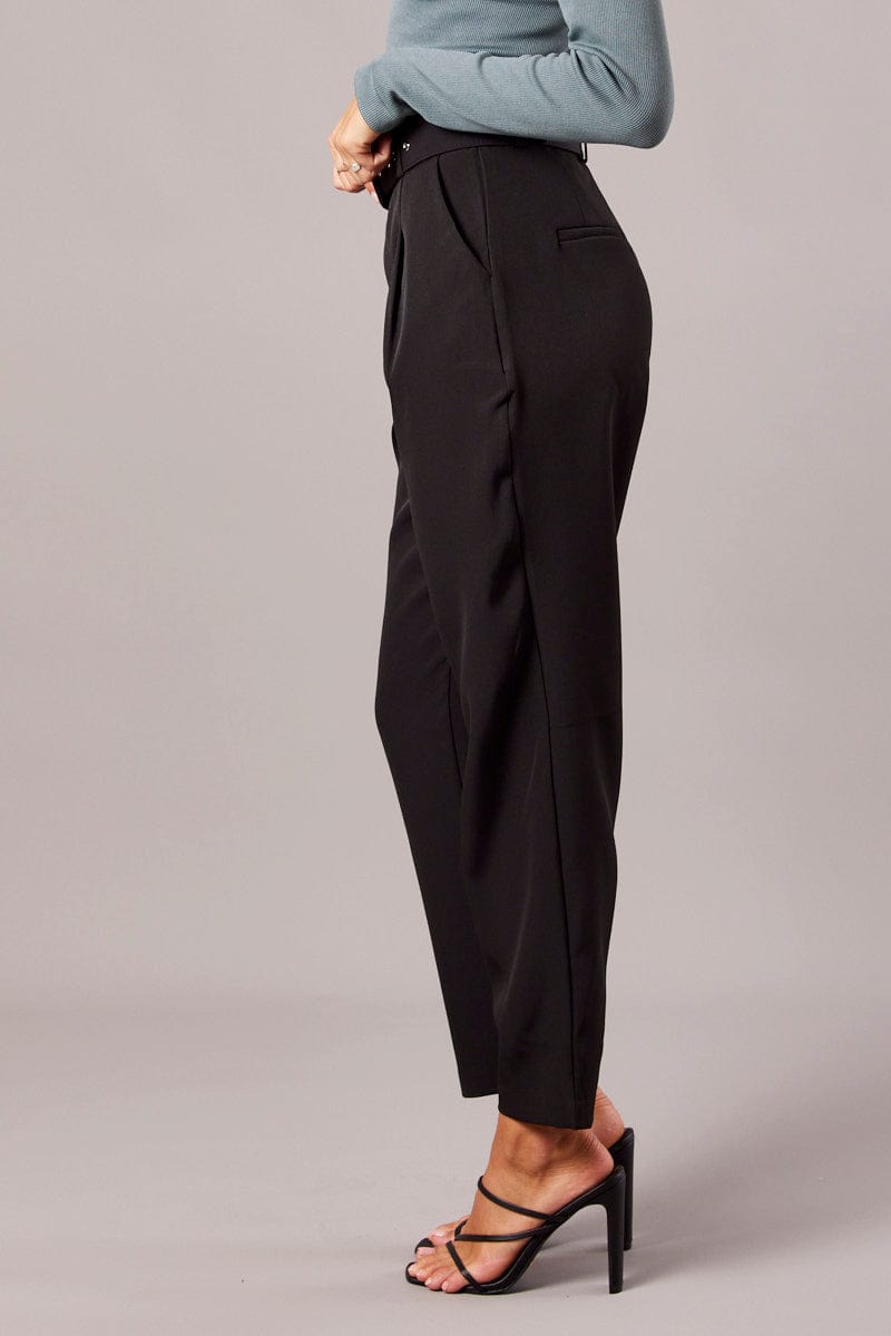 Black Tapered Pants High Rise Belted for Ally Fashion