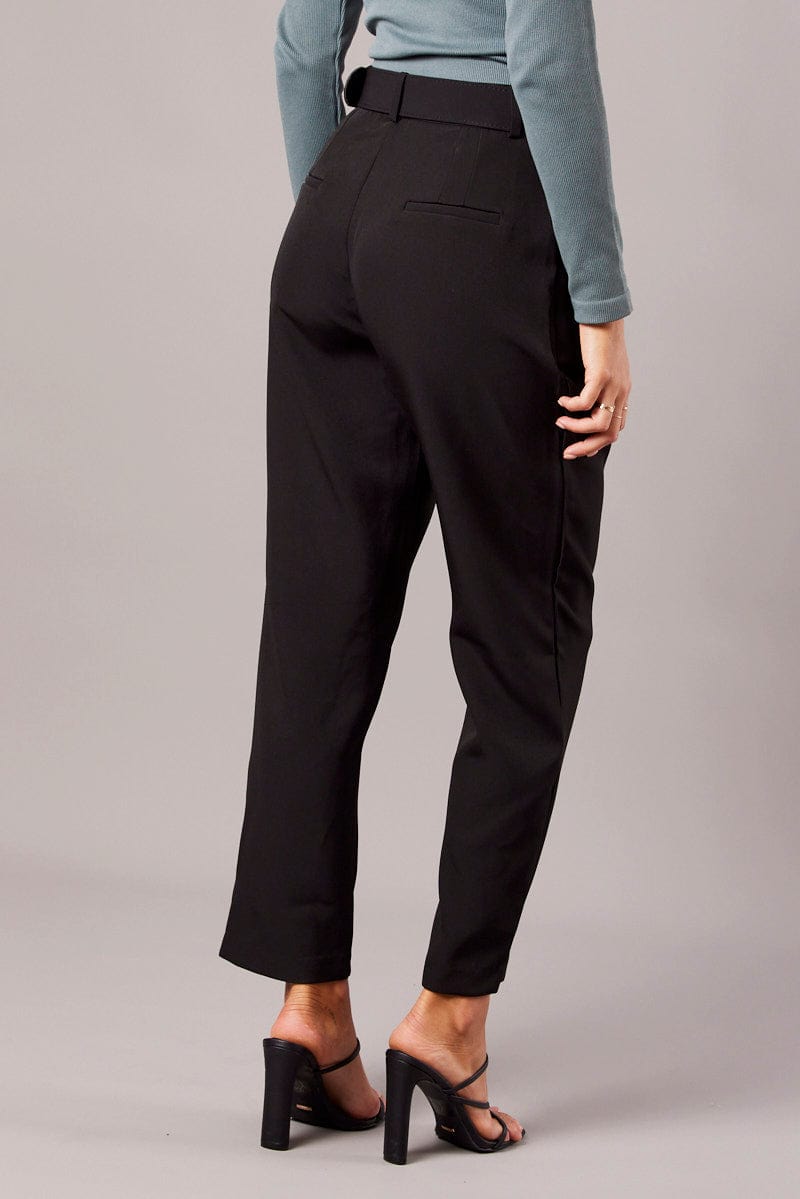 Black Tapered Pants High Rise Belted for Ally Fashion