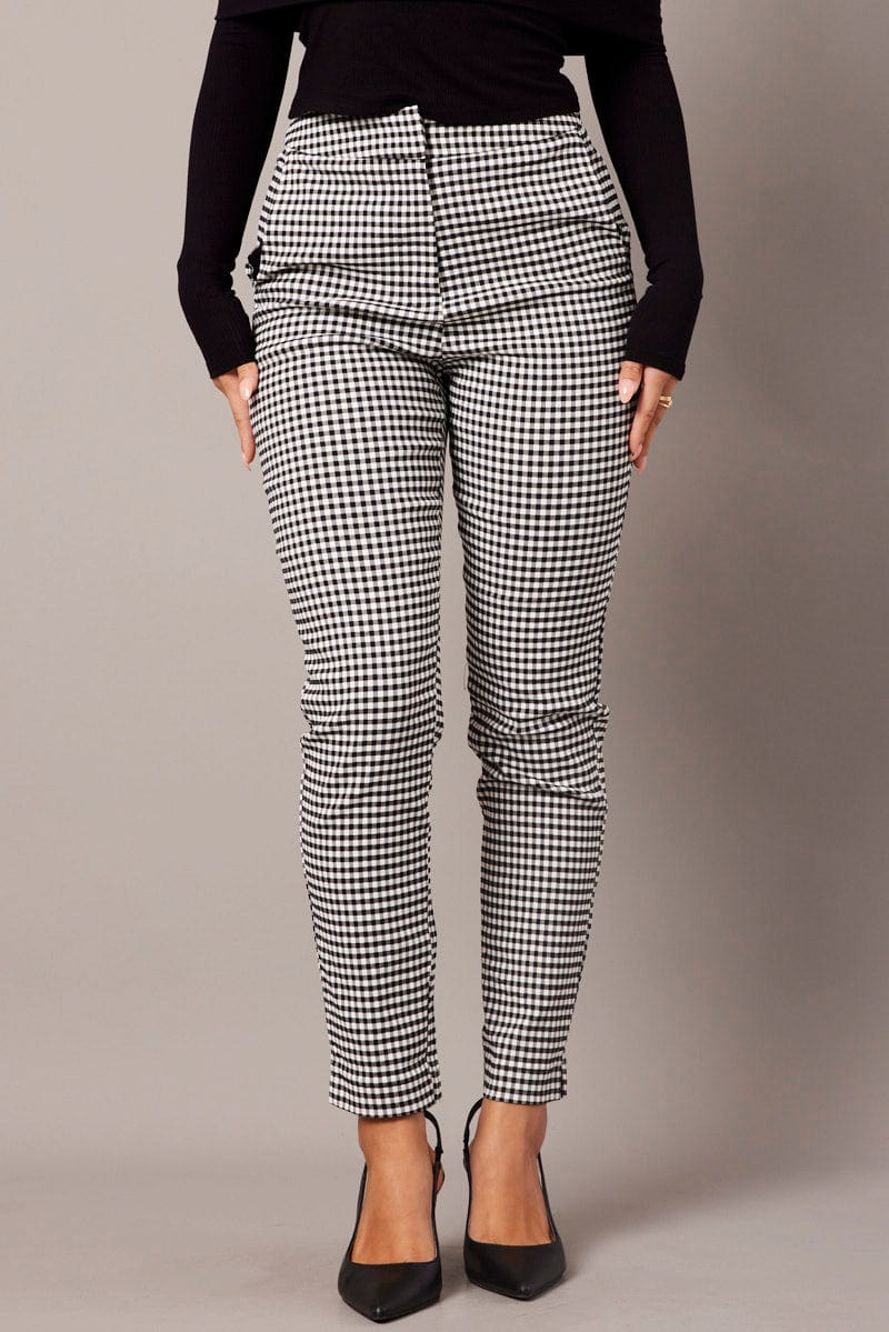 Black Check Slim Pants High Rise for Ally Fashion