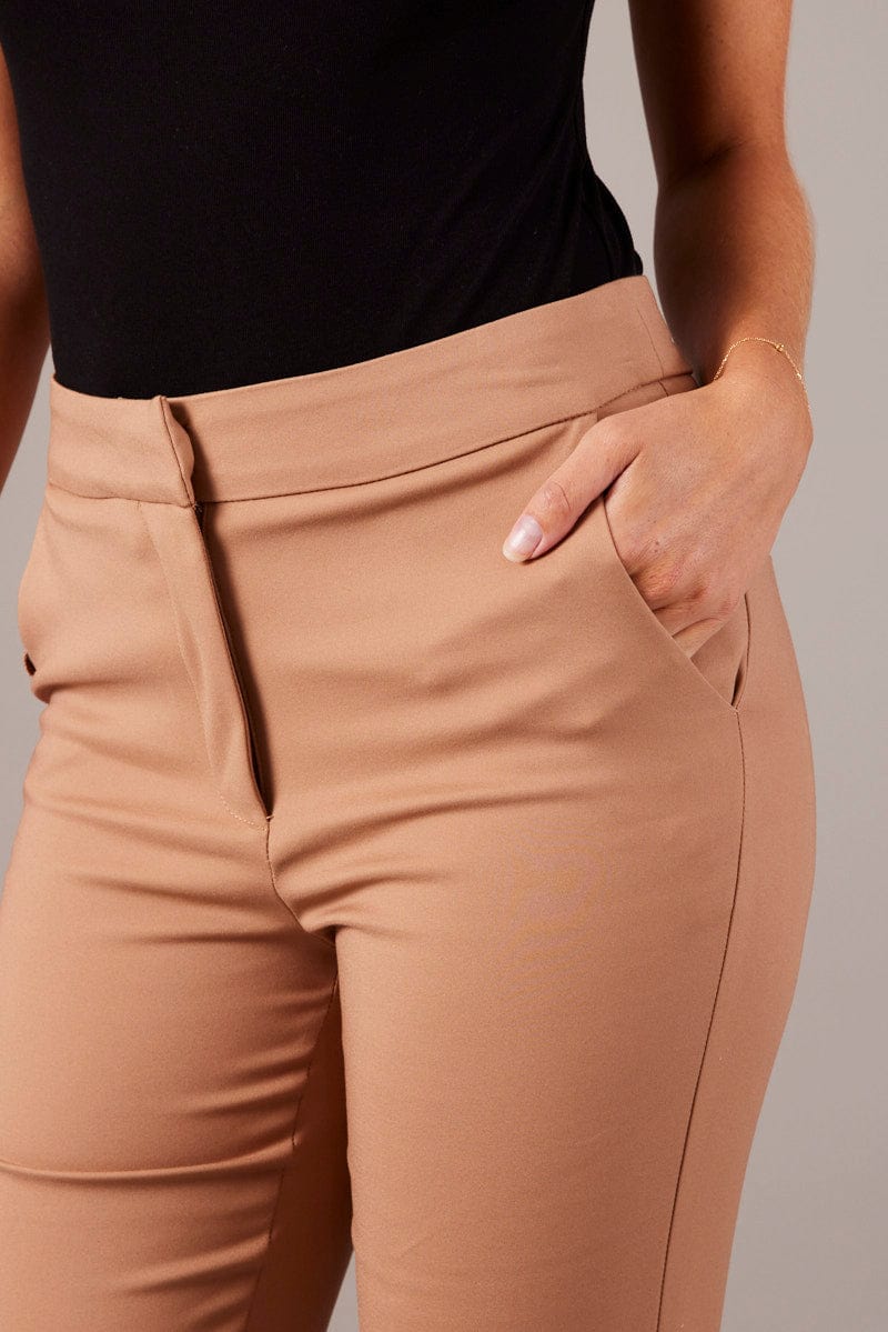 Brown Slim Pants High Rise for Ally Fashion
