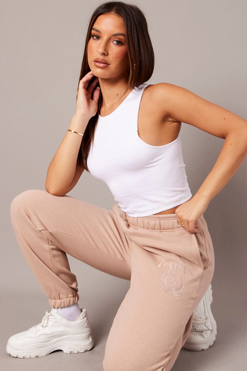 Brown Track Pants High Rise for Ally Fashion
