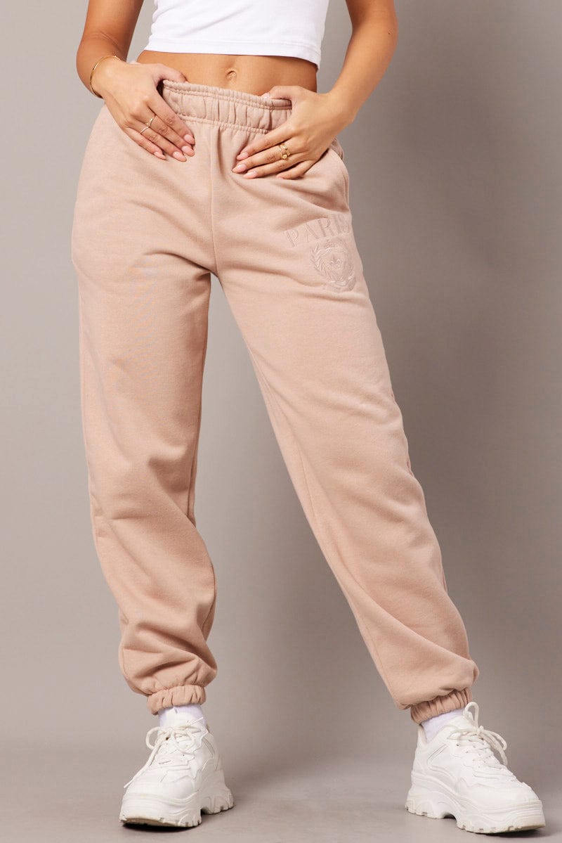 Brown Track Pants High Rise for Ally Fashion