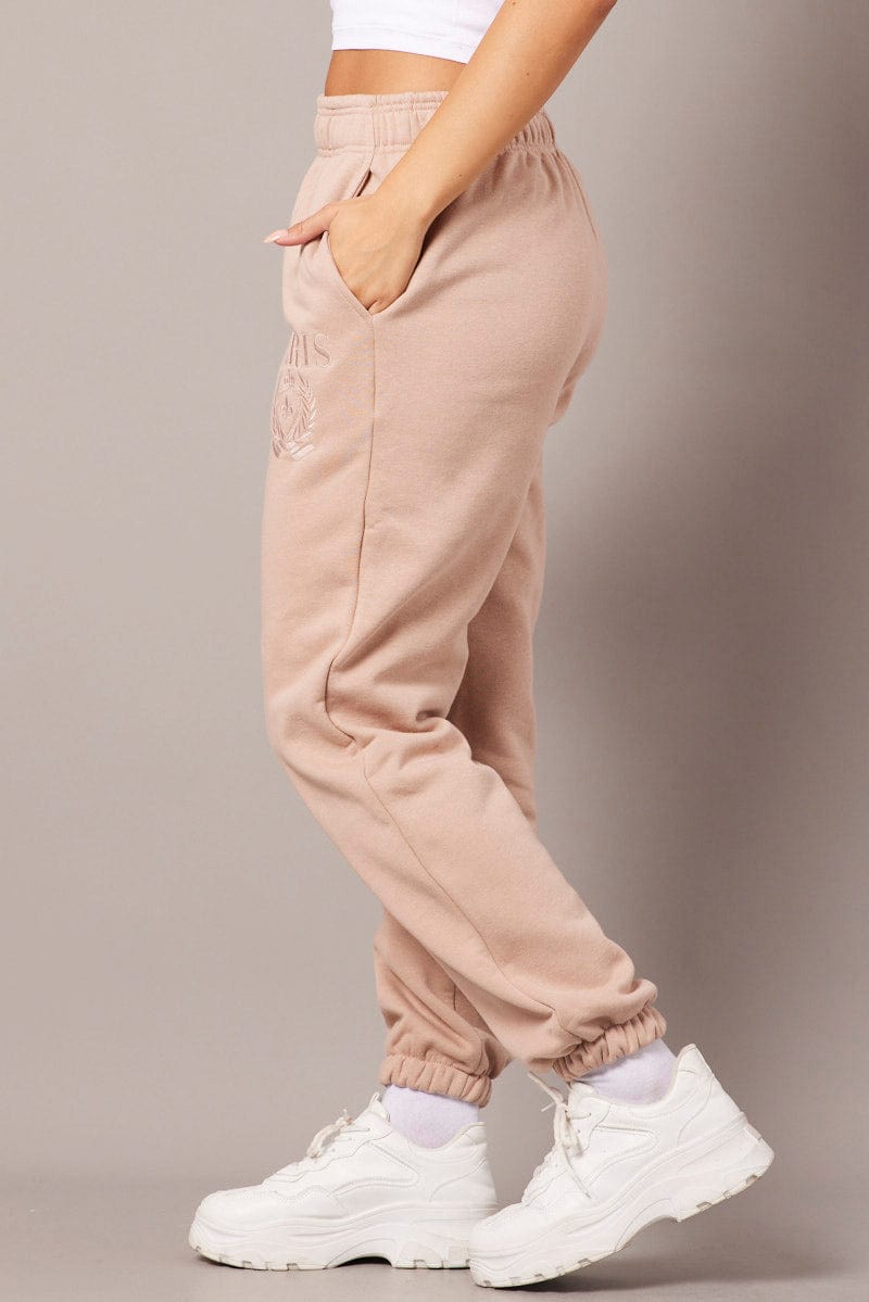 Brown Track Pants High Rise for Ally Fashion