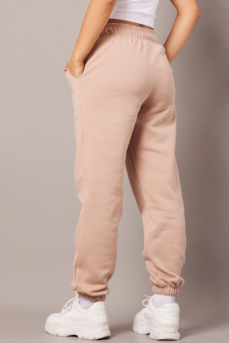 Brown Track Pants High Rise for Ally Fashion