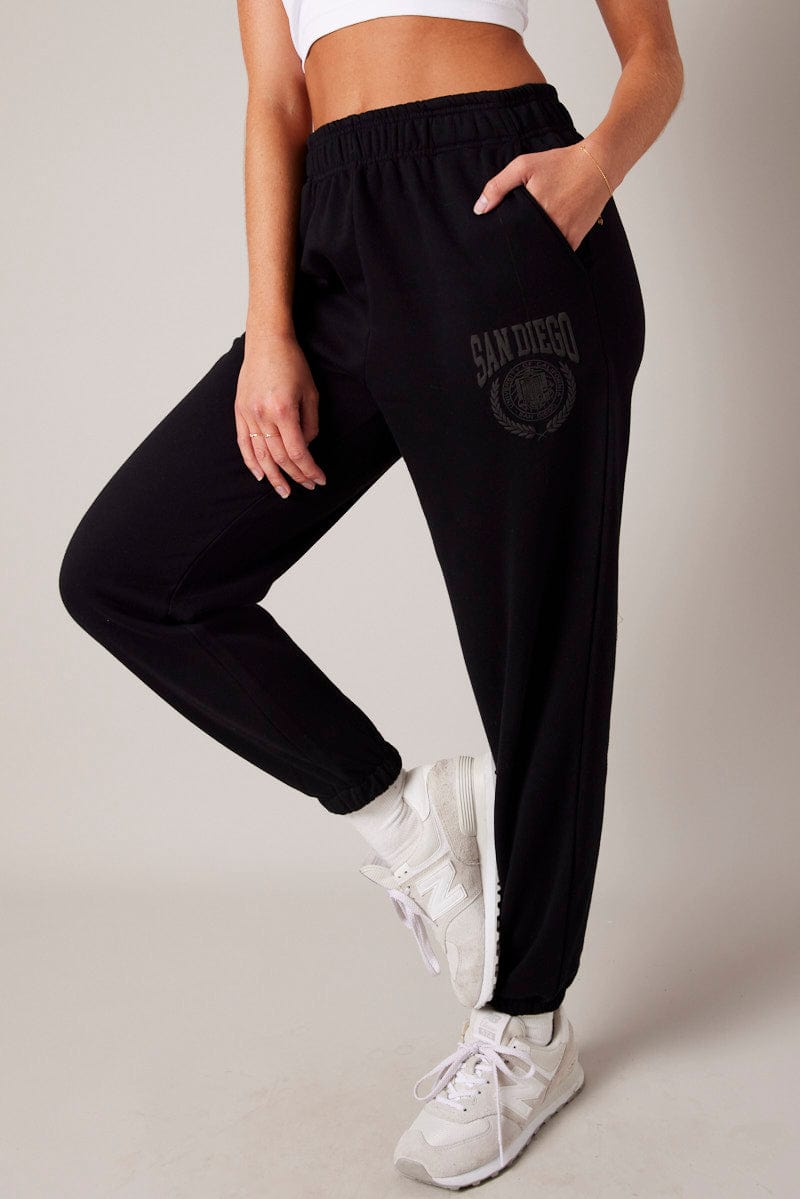Black Track Pants High Rise for Ally Fashion