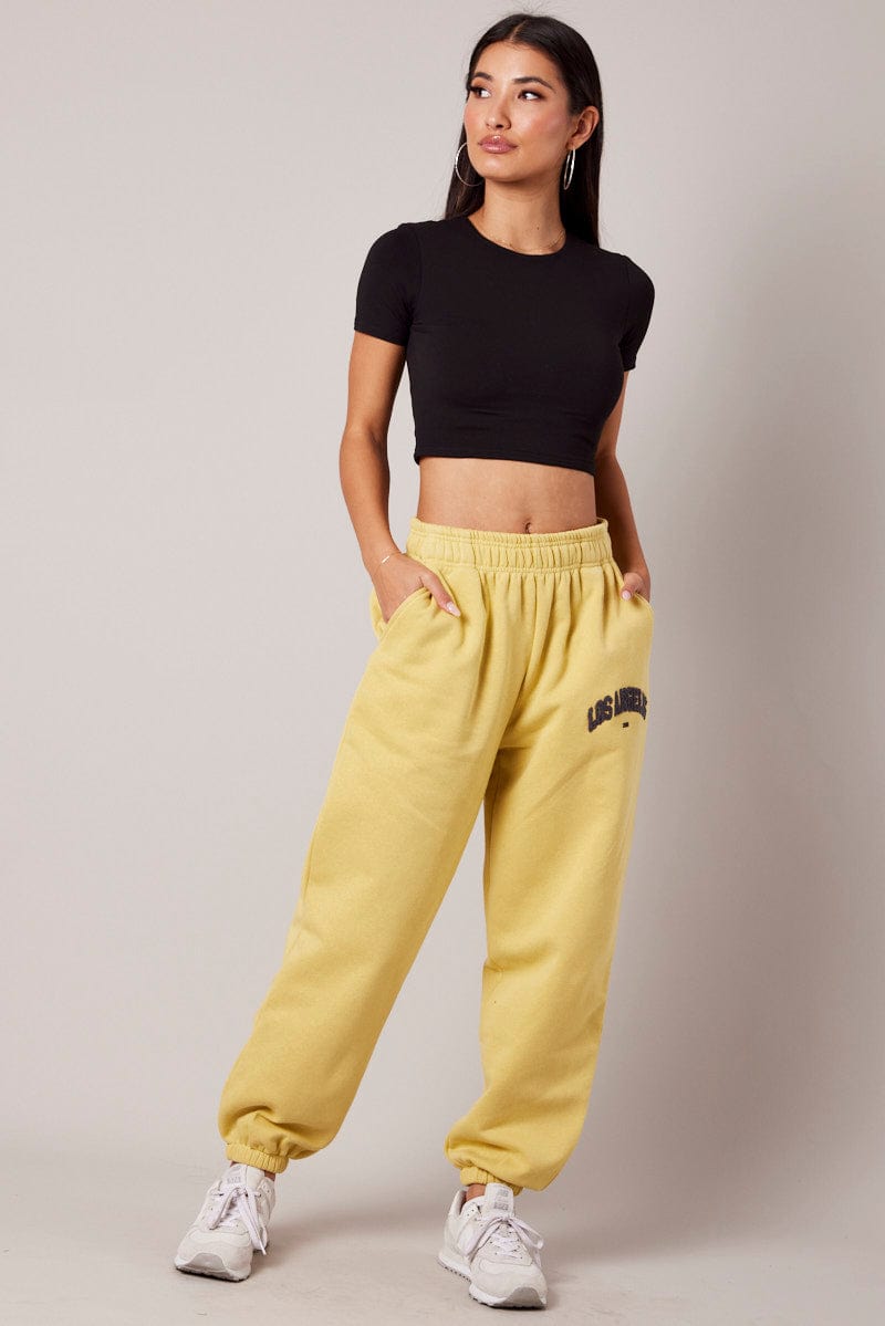 Yellow Track Pants High Rise for Ally Fashion