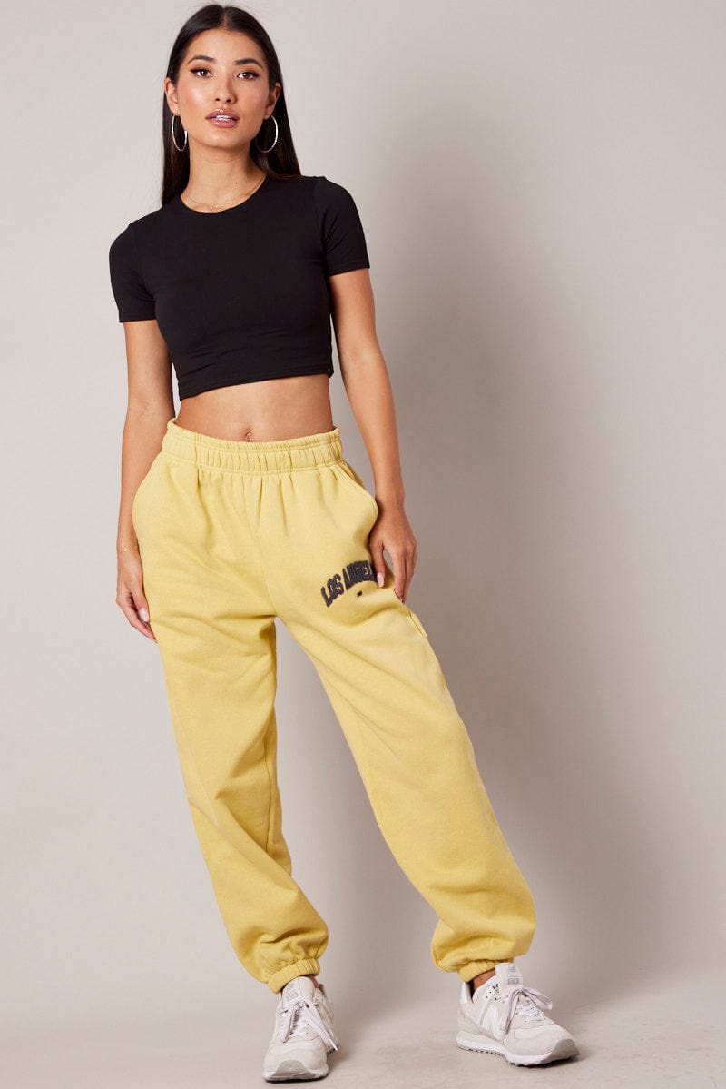 Yellow Track Pants High Rise for Ally Fashion