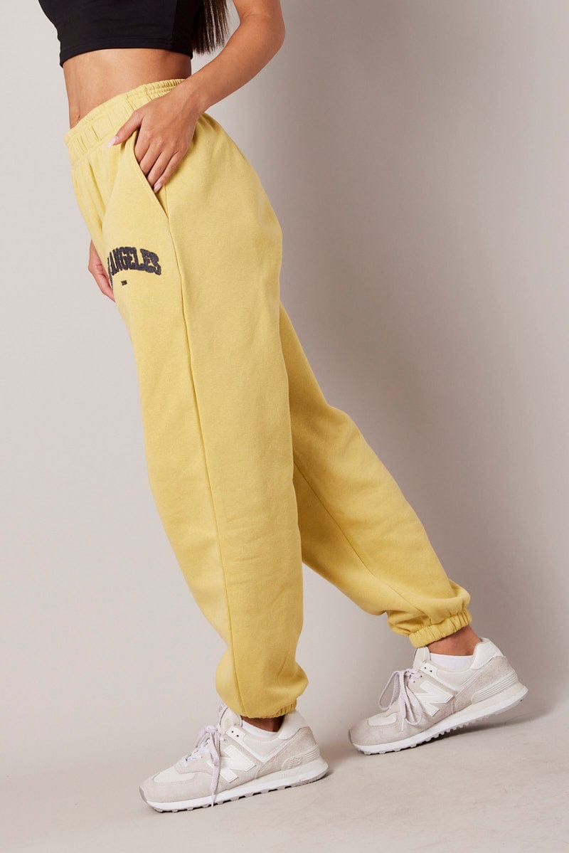 Yellow Track Pants High Rise for Ally Fashion