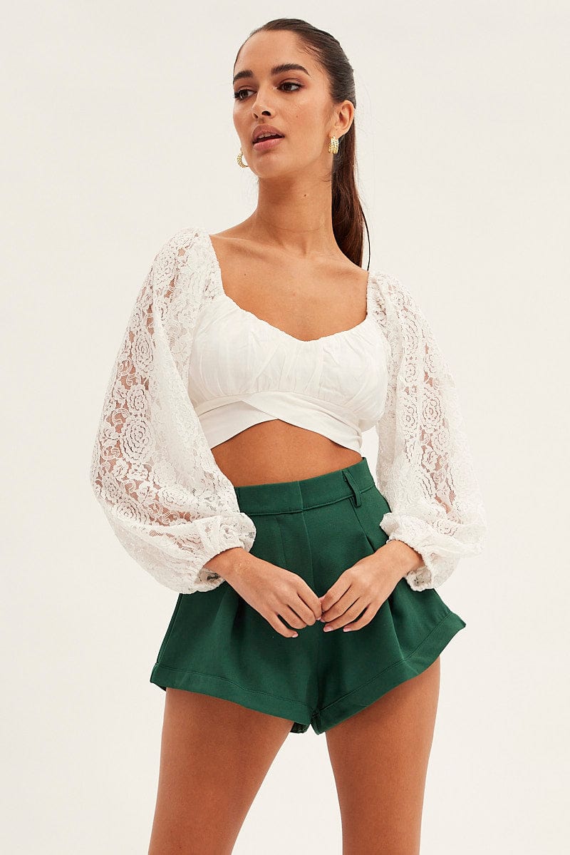 Green High Rise Shorts Pleated for Ally Fashion