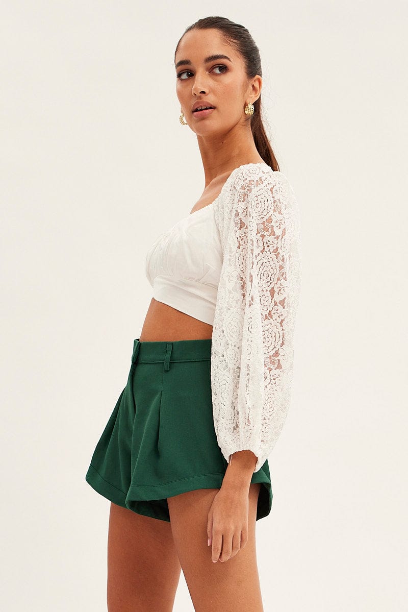 Green High Rise Shorts Pleated for Ally Fashion