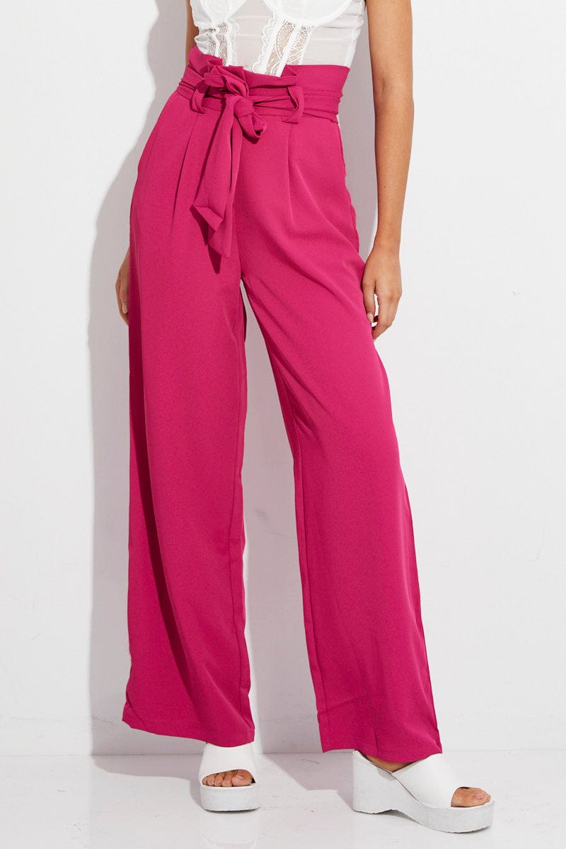 Day by Day Hot Pink High-Waisted Wide Leg Pants