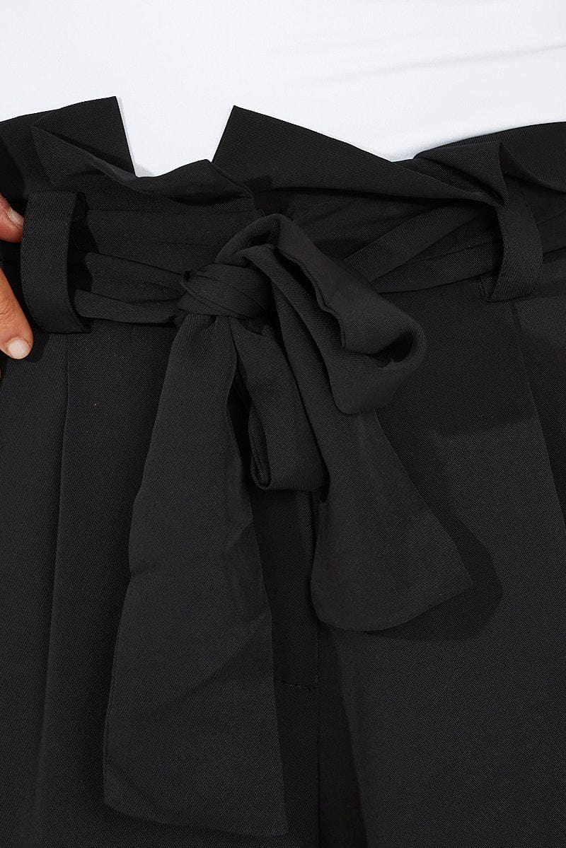 Black Wide Leg Pants Paper Bag Waist | Ally Fashion