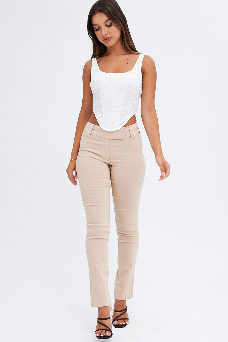 Beige Low Rise Pant Slim Leg for Ally Fashion