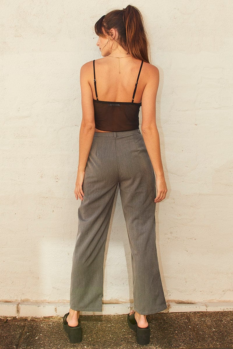 Grey Tailored Pant High Waist for Ally Fashion