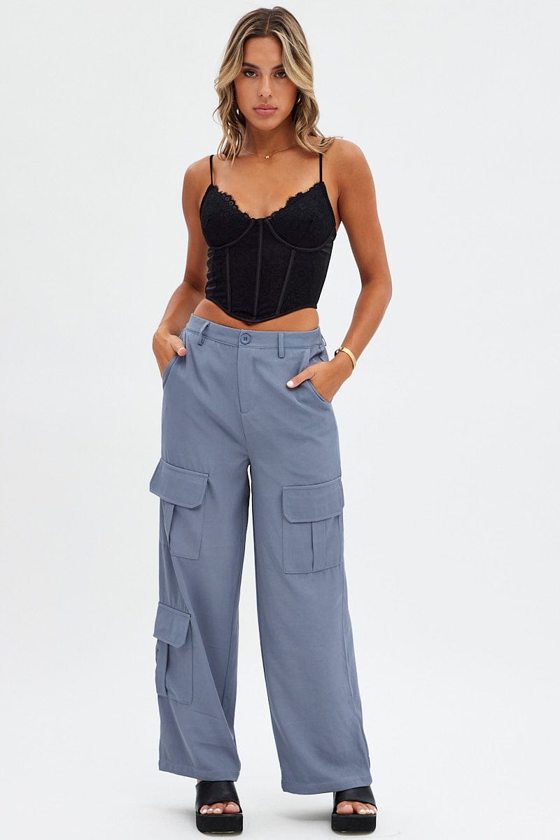 Grey Wide Leg Pants Cargo Pockets | Ally Fashion