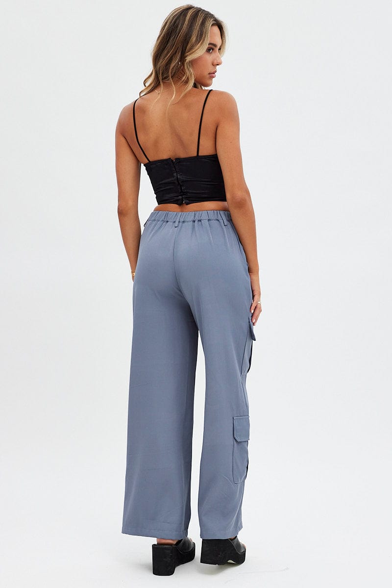 Grey Wide Leg Pants Cargo Pockets for Ally Fashion