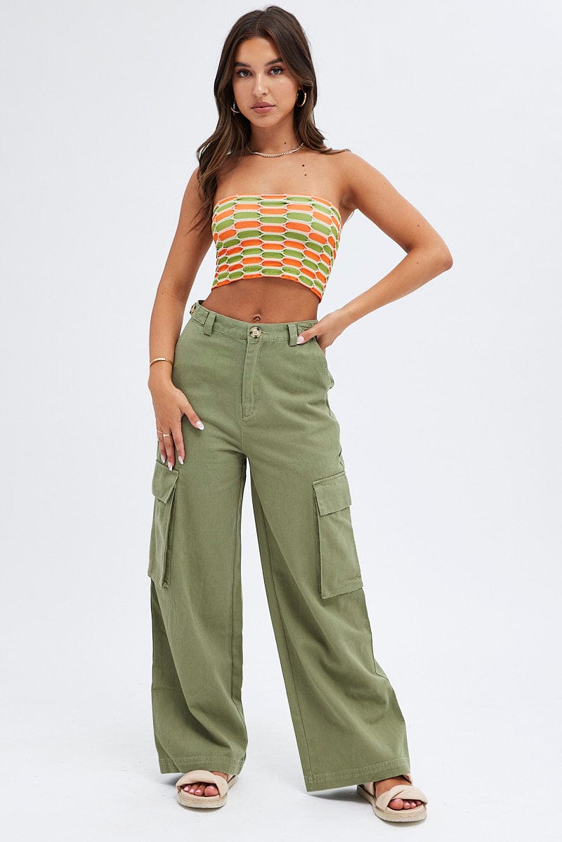 Green Wide Leg Pants Cargo Pockets for Ally Fashion