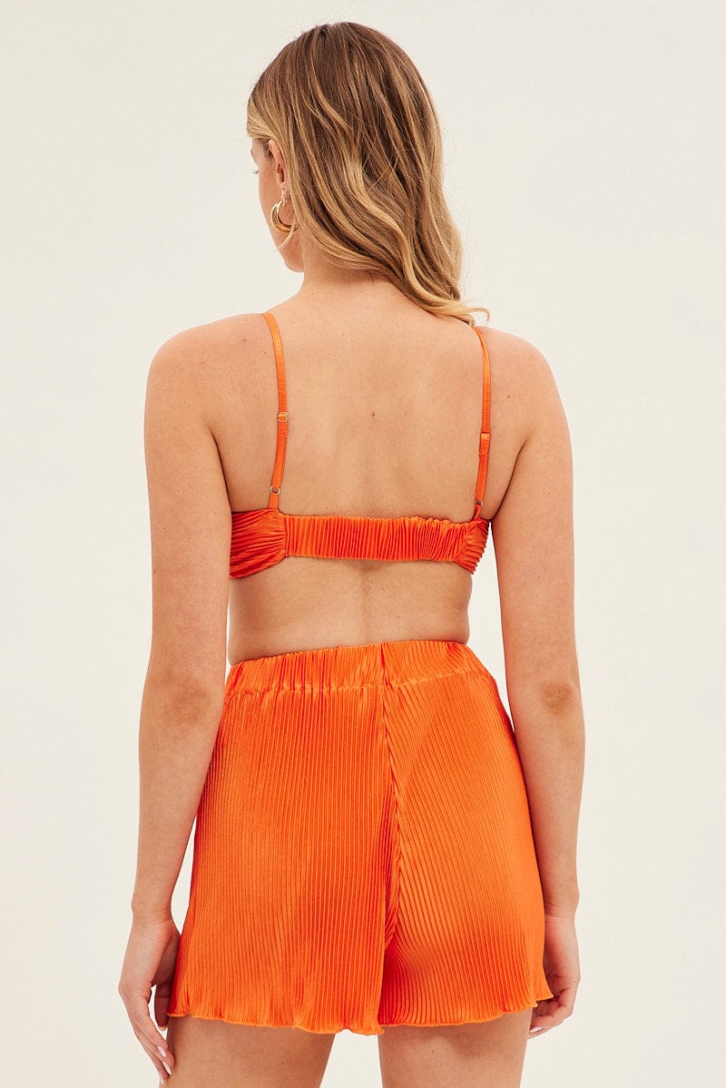 Orange Plisse Shorts High Waisted for Ally Fashion