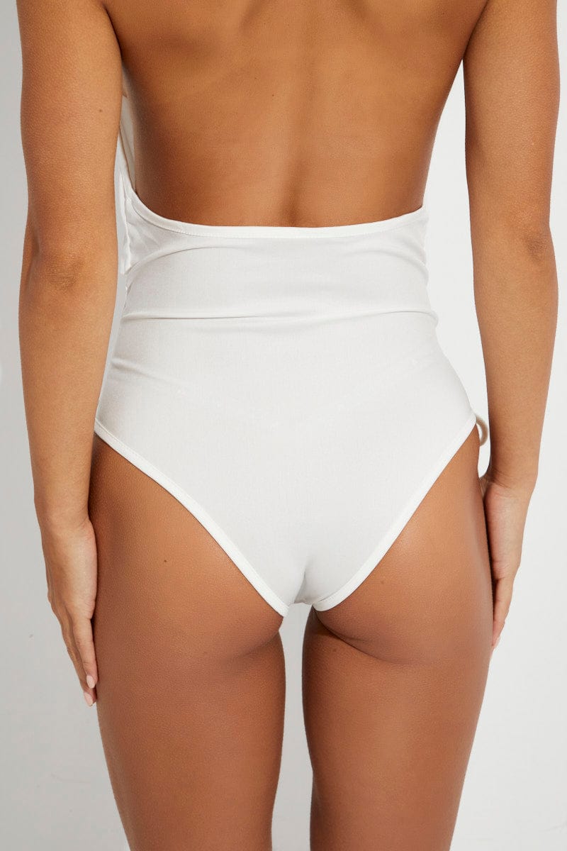 White Lace Up One Piece Swimwear for Ally Fashion