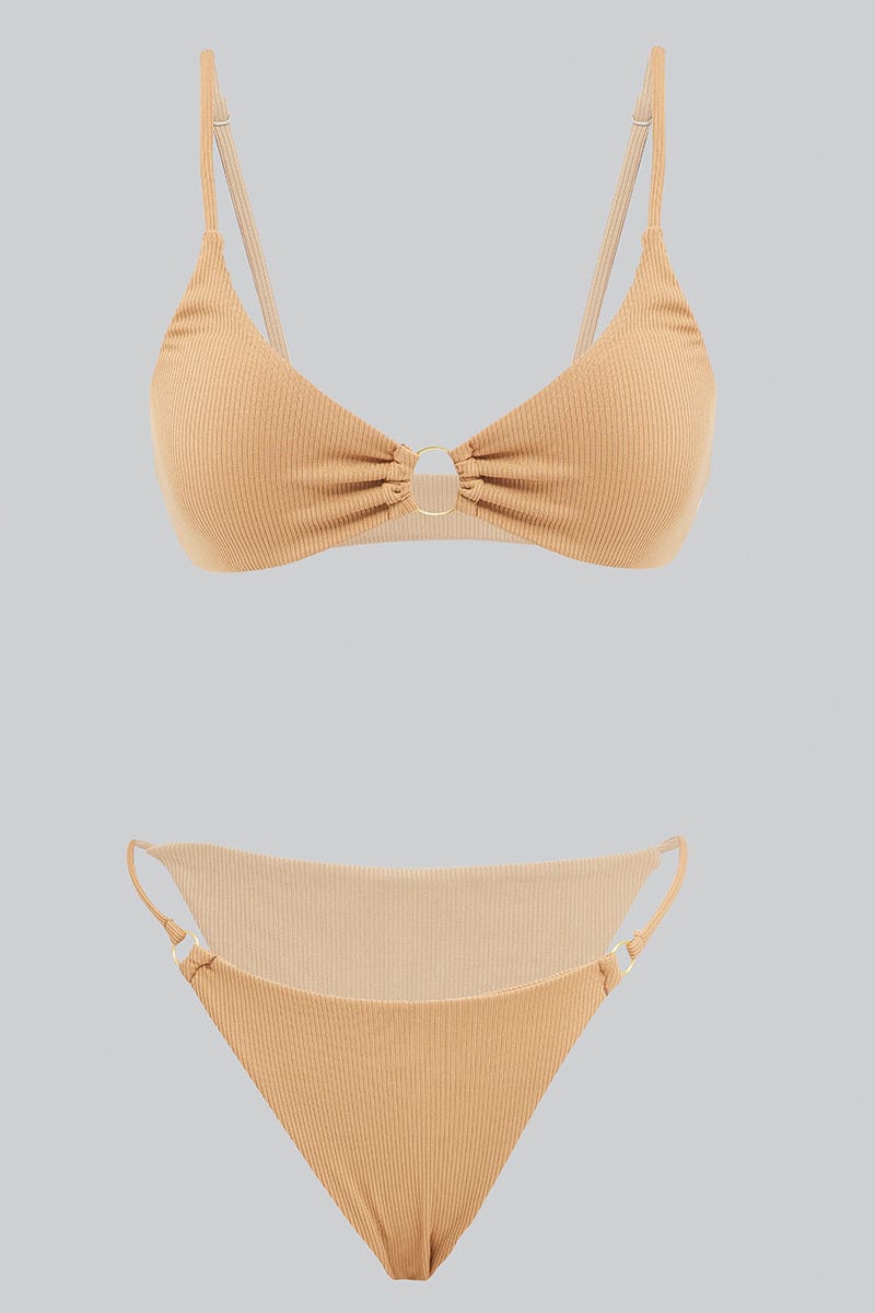 Beige Ring Detail Bikini Set for Ally Fashion