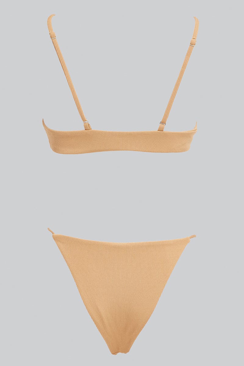 Beige Ring Detail Bikini Set for Ally Fashion