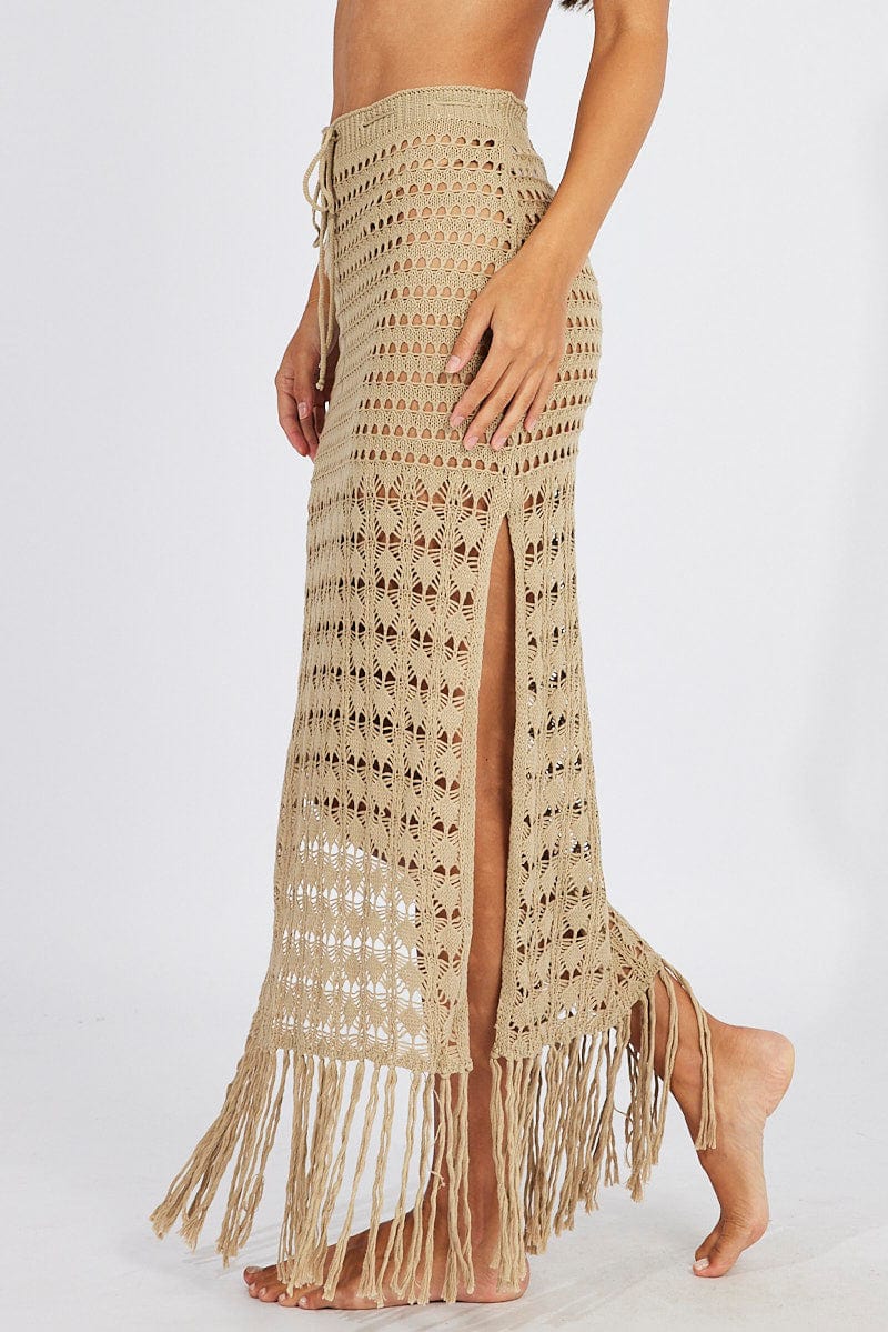 Beige Beach Crochet Maxi Skirt for Ally Fashion